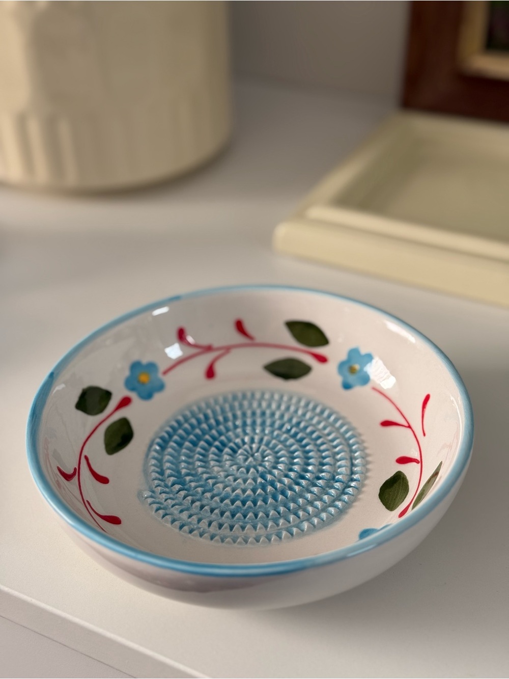 Made in Portugal Ceramic Grater Bowl Blue and White Floral